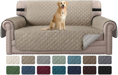 Reversible Couch Cover for 3 Cushion Cover Pet Friendly Sofa Cover for Dog Washable Furniture Protector Water Resistant Slipcover with Non Slip Elastic Strap(Sofa, Ivory/Beige)