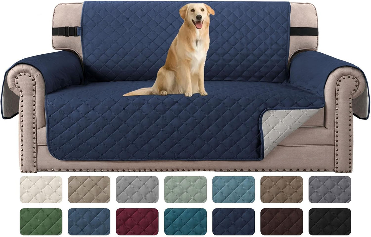 Reversible Couch Cover for 3 Cushion Cover Pet Friendly Sofa Cover for Dog Washable Furniture Protector Water Resistant Slipcover with Non Slip Elastic Strap(Sofa, Ivory/Beige)