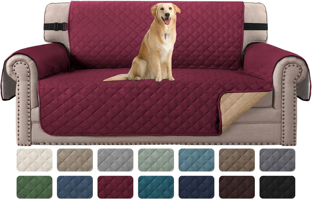 Reversible Couch Cover for 3 Cushion Cover Pet Friendly Sofa Cover for Dog Washable Furniture Protector Water Resistant Slipcover with Non Slip Elastic Strap(Sofa, Ivory/Beige)