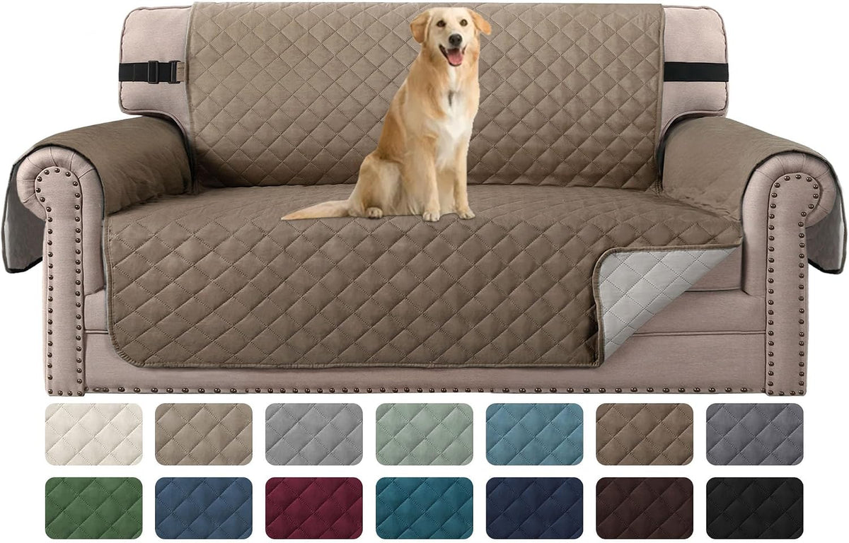 Reversible Couch Cover for 3 Cushion Cover Pet Friendly Sofa Cover for Dog Washable Furniture Protector Water Resistant Slipcover with Non Slip Elastic Strap(Sofa, Ivory/Beige)