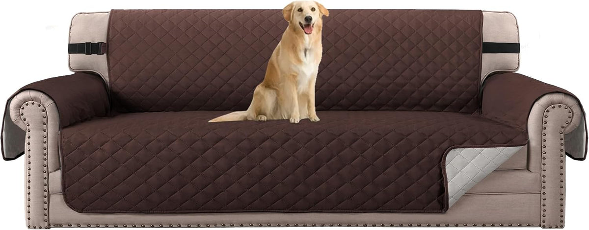 Reversible Couch Cover for 3 Cushion Cover Pet Friendly Sofa Cover for Dog Washable Furniture Protector Water Resistant Slipcover with Non Slip Elastic Strap(Sofa, Ivory/Beige)