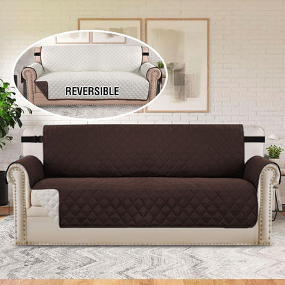 Reversible Couch Cover for 3 Cushion Cover Pet Friendly Sofa Cover for Dog Washable Furniture Protector Water Resistant Slipcover with Non Slip Elastic Strap(Sofa, Ivory/Beige)