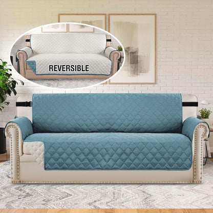 Reversible Couch Cover for 3 Cushion Cover Pet Friendly Sofa Cover for Dog Washable Furniture Protector Water Resistant Slipcover with Non Slip Elastic Strap(Sofa, Ivory/Beige)