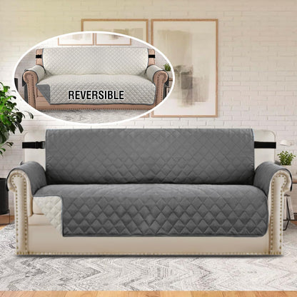 Reversible Couch Cover for 3 Cushion Cover Pet Friendly Sofa Cover for Dog Washable Furniture Protector Water Resistant Slipcover with Non Slip Elastic Strap(Sofa, Ivory/Beige)