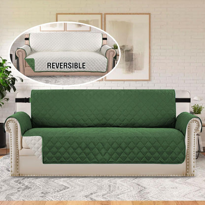 Reversible Couch Cover for 3 Cushion Cover Pet Friendly Sofa Cover for Dog Washable Furniture Protector Water Resistant Slipcover with Non Slip Elastic Strap(Sofa, Ivory/Beige)
