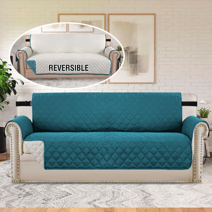 Reversible Couch Cover for 3 Cushion Cover Pet Friendly Sofa Cover for Dog Washable Furniture Protector Water Resistant Slipcover with Non Slip Elastic Strap(Sofa, Ivory/Beige)