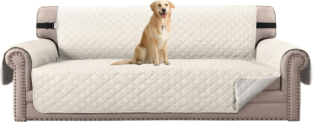 Reversible Couch Cover for 3 Cushion Cover Pet Friendly Sofa Cover for Dog Washable Furniture Protector Water Resistant Slipcover with Non Slip Elastic Strap(Sofa, Ivory/Beige)