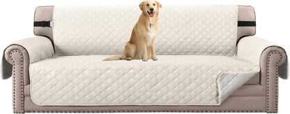 Reversible Couch Cover for 3 Cushion Cover Pet Friendly Sofa Cover for Dog Washable Furniture Protector Water Resistant Slipcover with Non Slip Elastic Strap(Sofa, Ivory/Beige)