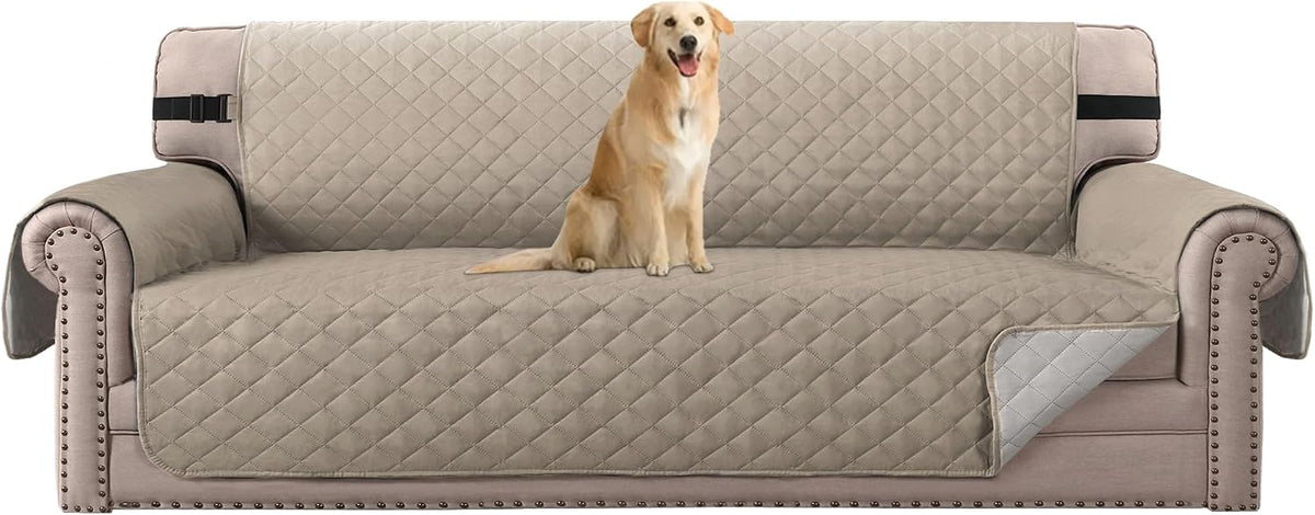 Reversible Couch Cover for 3 Cushion Cover Pet Friendly Sofa Cover for Dog Washable Furniture Protector Water Resistant Slipcover with Non Slip Elastic Strap(Sofa, Ivory/Beige)