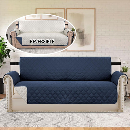 Reversible Couch Cover for 3 Cushion Cover Pet Friendly Sofa Cover for Dog Washable Furniture Protector Water Resistant Slipcover with Non Slip Elastic Strap(Sofa, Ivory/Beige)