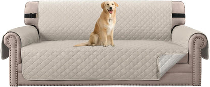 Reversible Couch Cover for 3 Cushion Cover Pet Friendly Sofa Cover for Dog Washable Furniture Protector Water Resistant Slipcover with Non Slip Elastic Strap(Sofa, Ivory/Beige)
