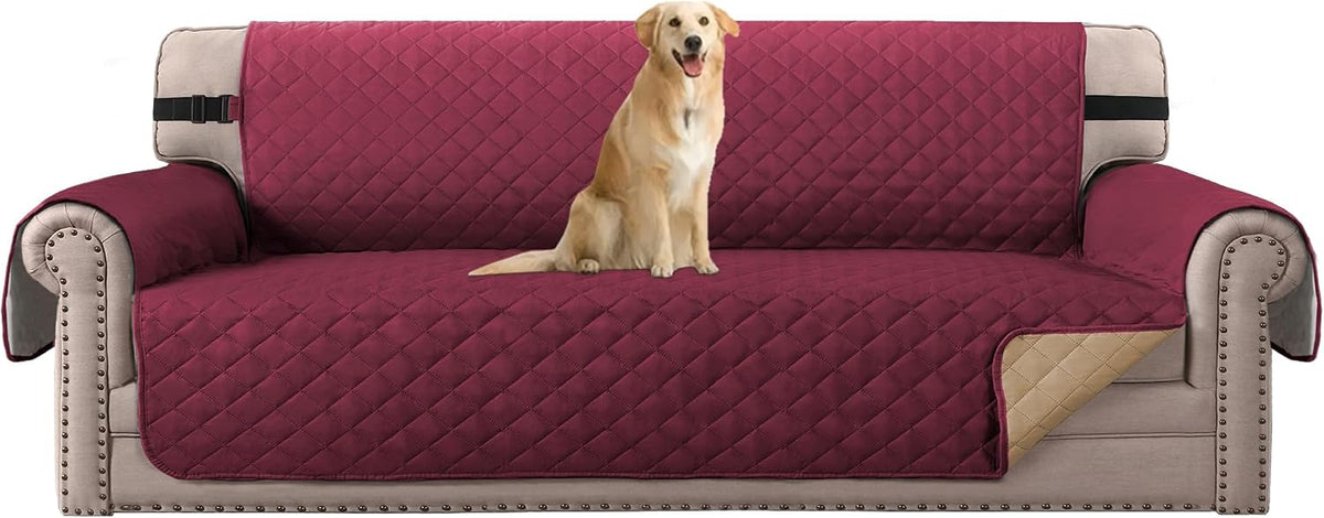 Reversible Couch Cover for 3 Cushion Cover Pet Friendly Sofa Cover for Dog Washable Furniture Protector Water Resistant Slipcover with Non Slip Elastic Strap(Sofa, Ivory/Beige)