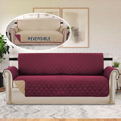 Reversible Couch Cover for 3 Cushion Cover Pet Friendly Sofa Cover for Dog Washable Furniture Protector Water Resistant Slipcover with Non Slip Elastic Strap(Sofa, Ivory/Beige)