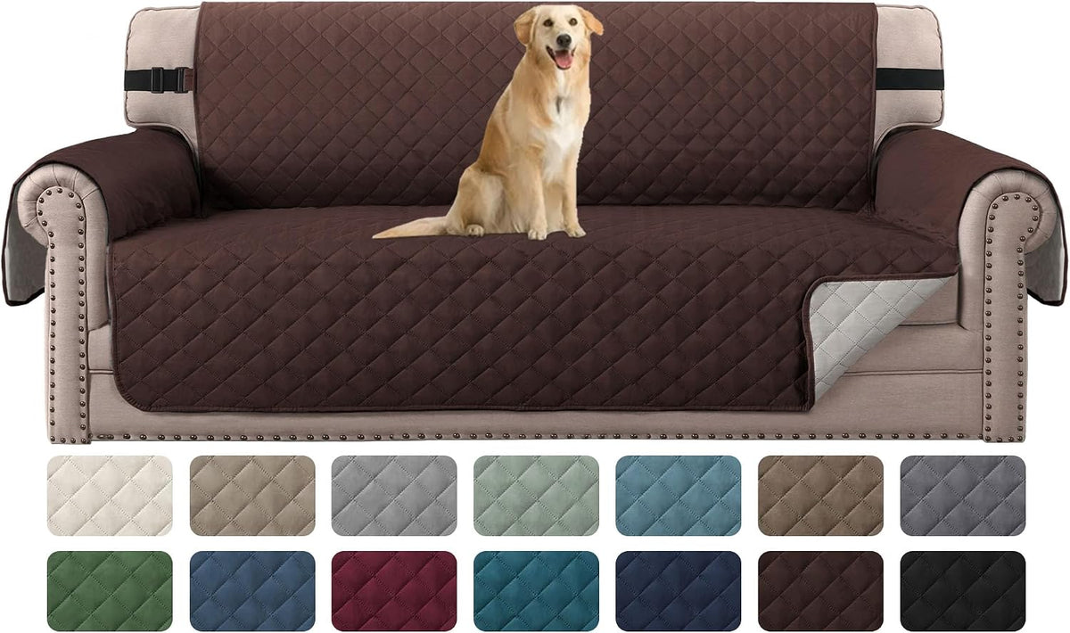 Reversible Couch Cover for 3 Cushion Cover Pet Friendly Sofa Cover for Dog Washable Furniture Protector Water Resistant Slipcover with Non Slip Elastic Strap(Sofa, Ivory/Beige)