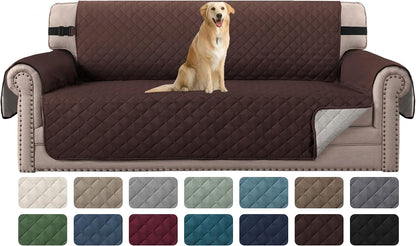 Reversible Couch Cover for 3 Cushion Cover Pet Friendly Sofa Cover for Dog Washable Furniture Protector Water Resistant Slipcover with Non Slip Elastic Strap(Sofa, Ivory/Beige)