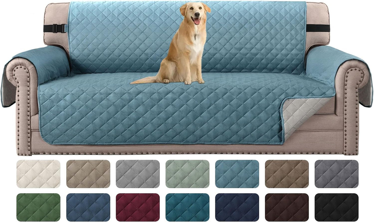 Reversible Couch Cover for 3 Cushion Cover Pet Friendly Sofa Cover for Dog Washable Furniture Protector Water Resistant Slipcover with Non Slip Elastic Strap(Sofa, Ivory/Beige)