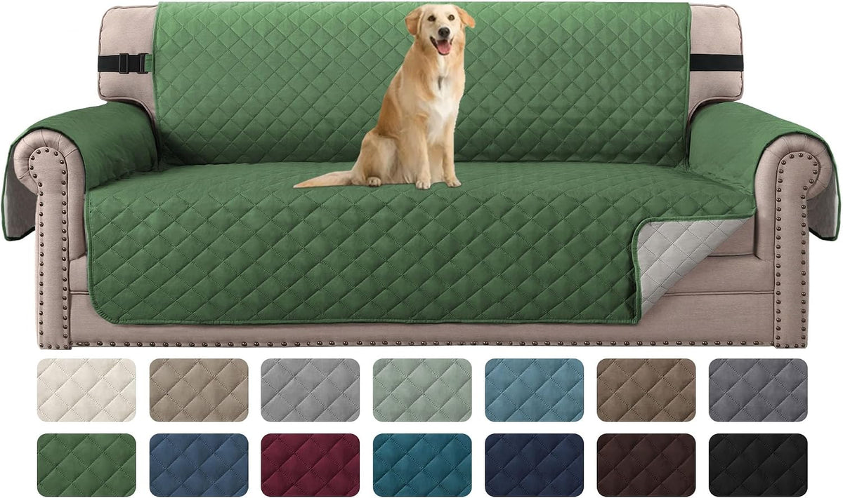 Reversible Couch Cover for 3 Cushion Cover Pet Friendly Sofa Cover for Dog Washable Furniture Protector Water Resistant Slipcover with Non Slip Elastic Strap(Sofa, Ivory/Beige)