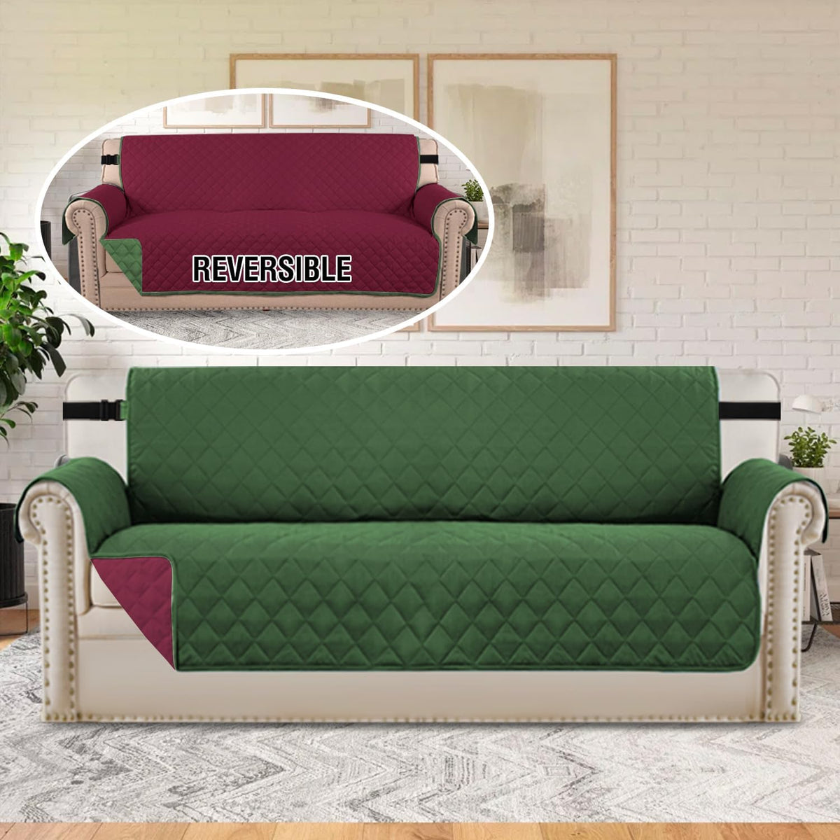 Reversible Couch Cover for 3 Cushion Cover Pet Friendly Sofa Cover for Dog Washable Furniture Protector Water Resistant Slipcover with Non Slip Elastic Strap(Sofa, Ivory/Beige)