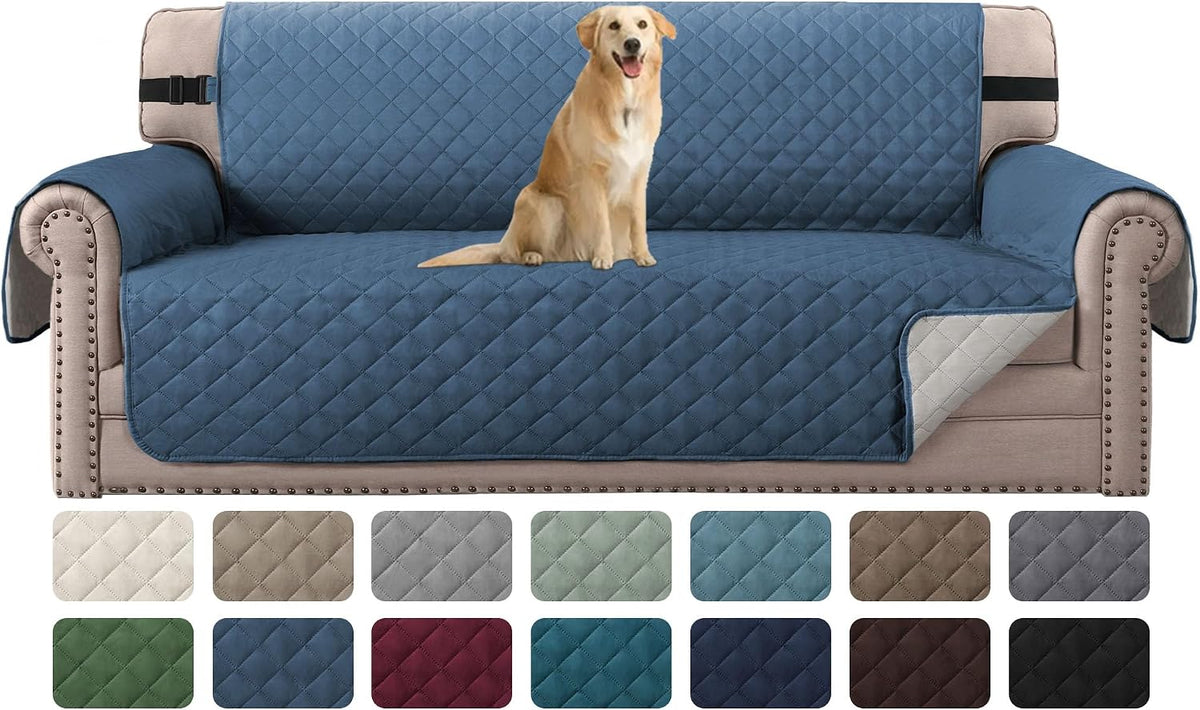 Reversible Couch Cover for 3 Cushion Cover Pet Friendly Sofa Cover for Dog Washable Furniture Protector Water Resistant Slipcover with Non Slip Elastic Strap(Sofa, Ivory/Beige)