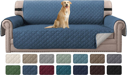 Reversible Couch Cover for 3 Cushion Cover Pet Friendly Sofa Cover for Dog Washable Furniture Protector Water Resistant Slipcover with Non Slip Elastic Strap(Sofa, Ivory/Beige)