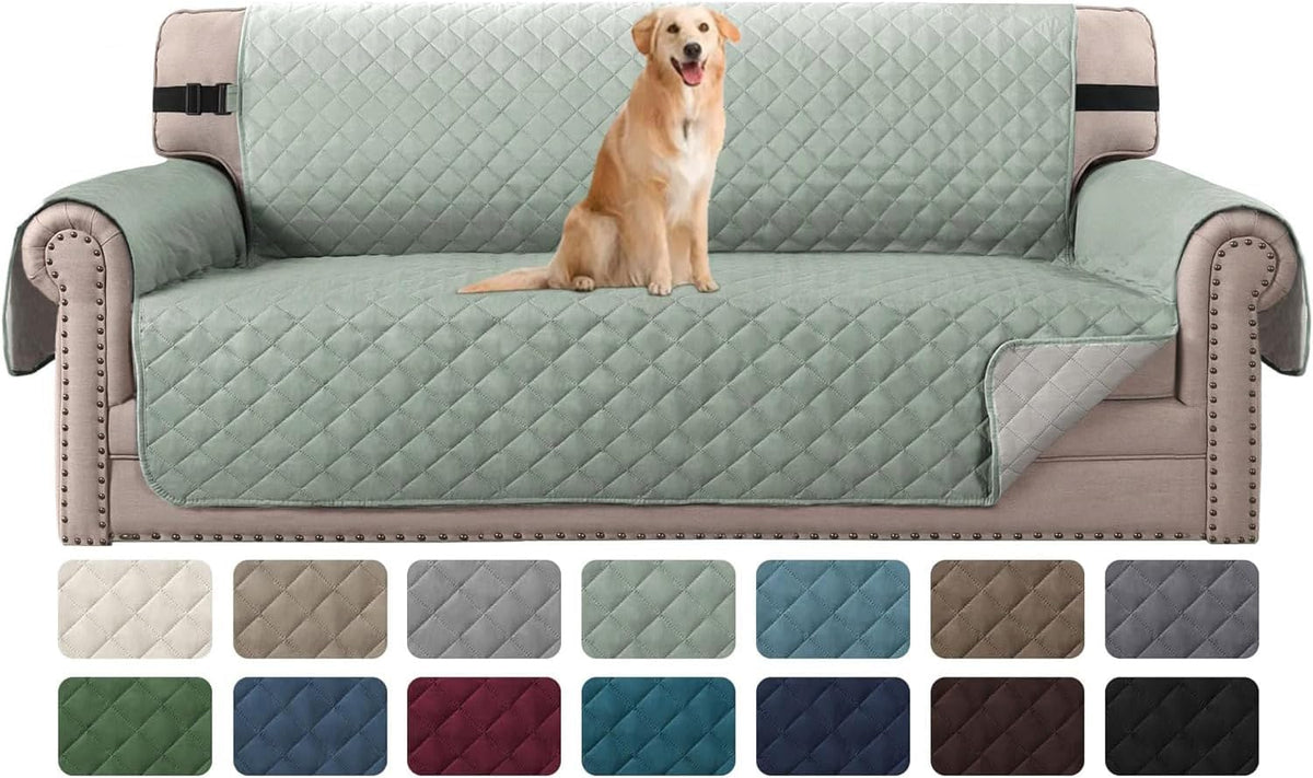 Reversible Couch Cover for 3 Cushion Cover Pet Friendly Sofa Cover for Dog Washable Furniture Protector Water Resistant Slipcover with Non Slip Elastic Strap(Sofa, Ivory/Beige)