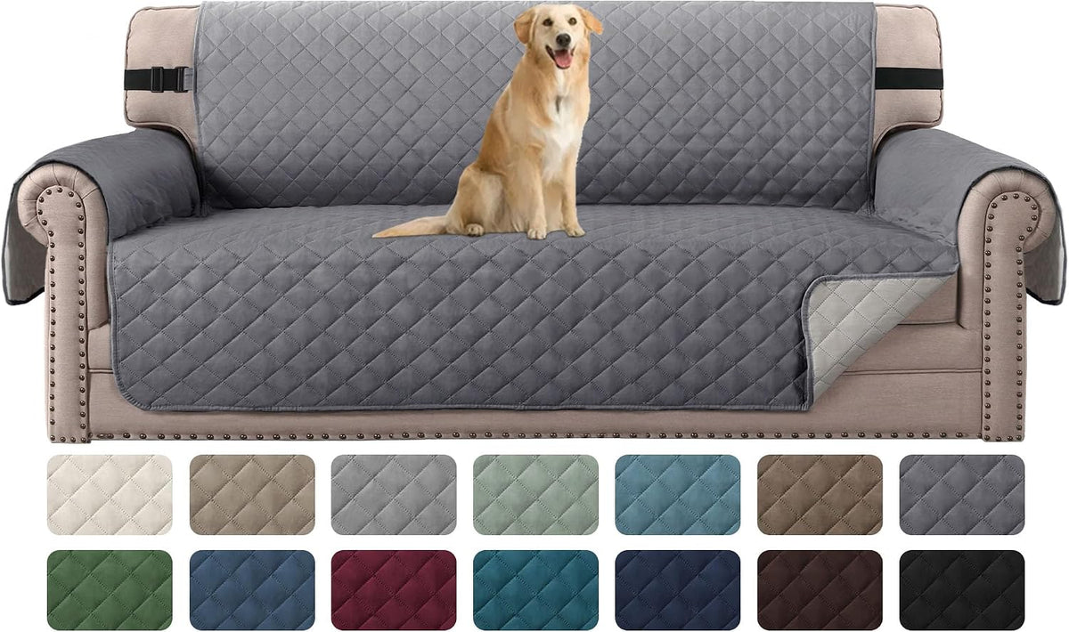 Reversible Couch Cover for 3 Cushion Cover Pet Friendly Sofa Cover for Dog Washable Furniture Protector Water Resistant Slipcover with Non Slip Elastic Strap(Sofa, Ivory/Beige)