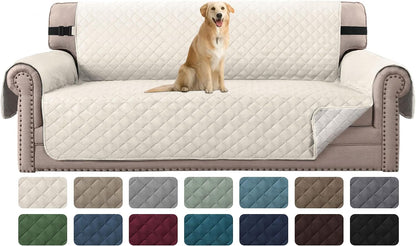 Reversible Couch Cover for 3 Cushion Cover Pet Friendly Sofa Cover for Dog Washable Furniture Protector Water Resistant Slipcover with Non Slip Elastic Strap(Sofa, Ivory/Beige)