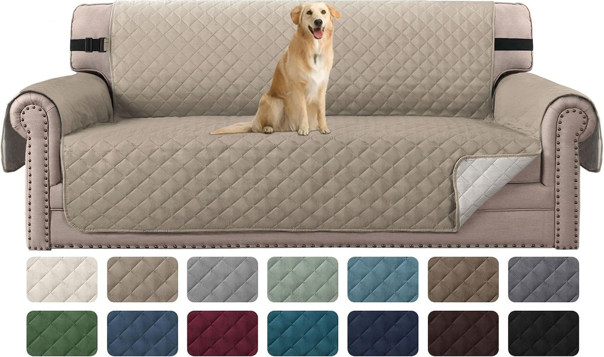 Reversible Couch Cover for 3 Cushion Cover Pet Friendly Sofa Cover for Dog Washable Furniture Protector Water Resistant Slipcover with Non Slip Elastic Strap(Sofa, Ivory/Beige)