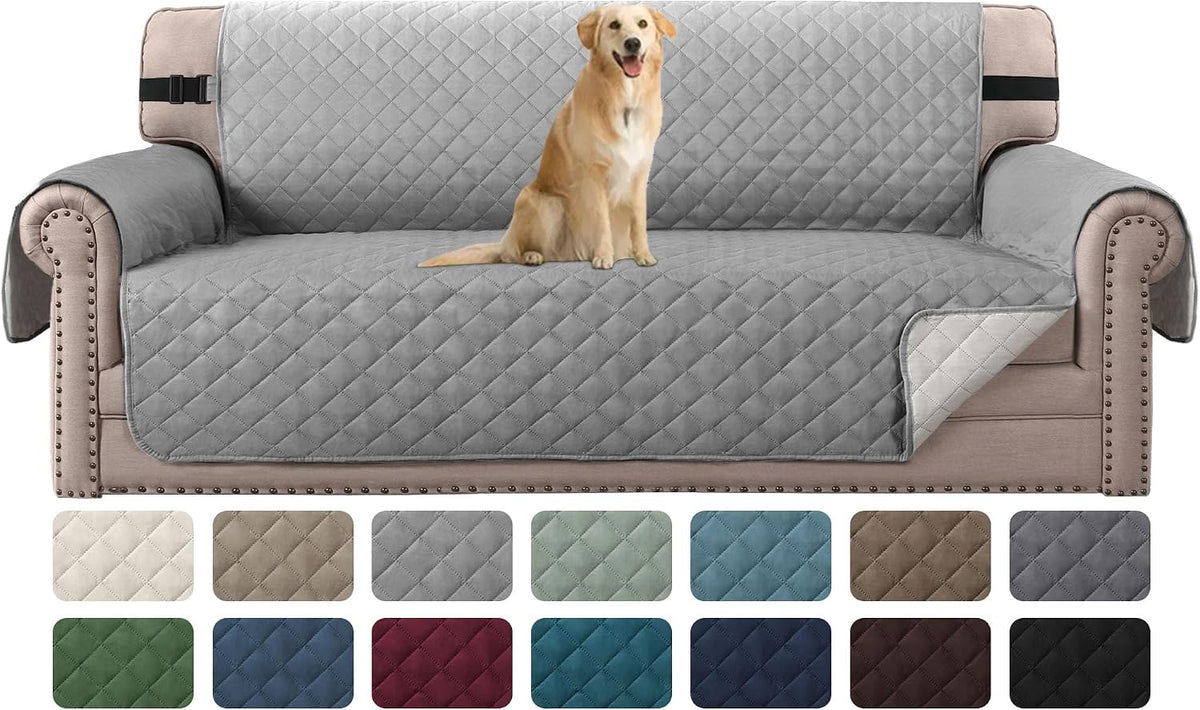 Reversible Couch Cover for 3 Cushion Cover Pet Friendly Sofa Cover for Dog Washable Furniture Protector Water Resistant Slipcover with Non Slip Elastic Strap(Sofa, Ivory/Beige)