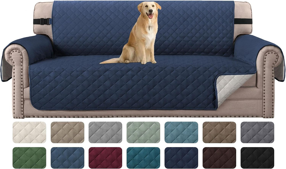 Reversible Couch Cover for 3 Cushion Cover Pet Friendly Sofa Cover for Dog Washable Furniture Protector Water Resistant Slipcover with Non Slip Elastic Strap(Sofa, Ivory/Beige)