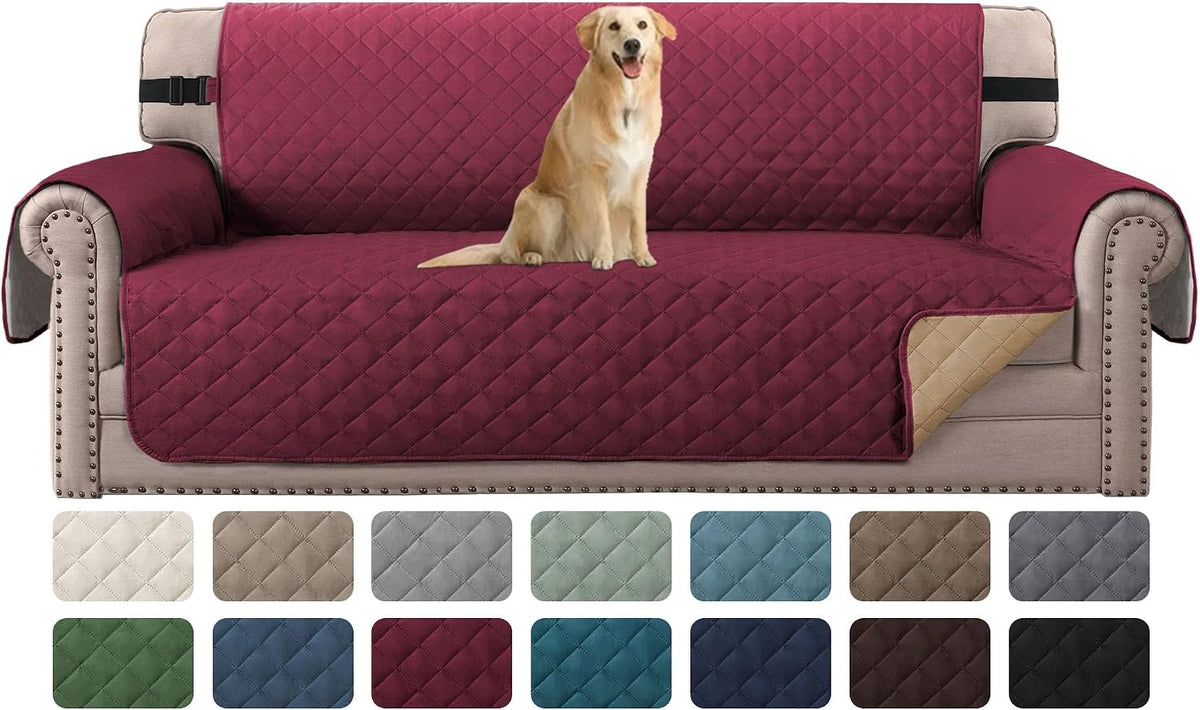 Reversible Couch Cover for 3 Cushion Cover Pet Friendly Sofa Cover for Dog Washable Furniture Protector Water Resistant Slipcover with Non Slip Elastic Strap(Sofa, Ivory/Beige)