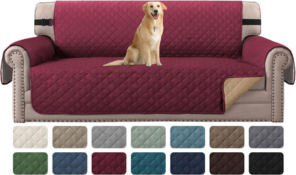 Reversible Couch Cover for 3 Cushion Cover Pet Friendly Sofa Cover for Dog Washable Furniture Protector Water Resistant Slipcover with Non Slip Elastic Strap(Sofa, Ivory/Beige)