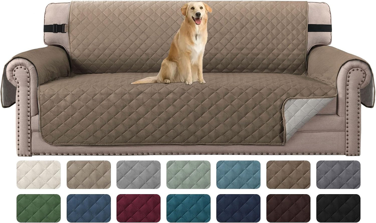 Reversible Couch Cover for 3 Cushion Cover Pet Friendly Sofa Cover for Dog Washable Furniture Protector Water Resistant Slipcover with Non Slip Elastic Strap(Sofa, Ivory/Beige)
