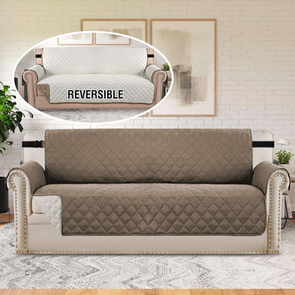 Reversible Couch Cover for 3 Cushion Cover Pet Friendly Sofa Cover for Dog Washable Furniture Protector Water Resistant Slipcover with Non Slip Elastic Strap(Sofa, Ivory/Beige)