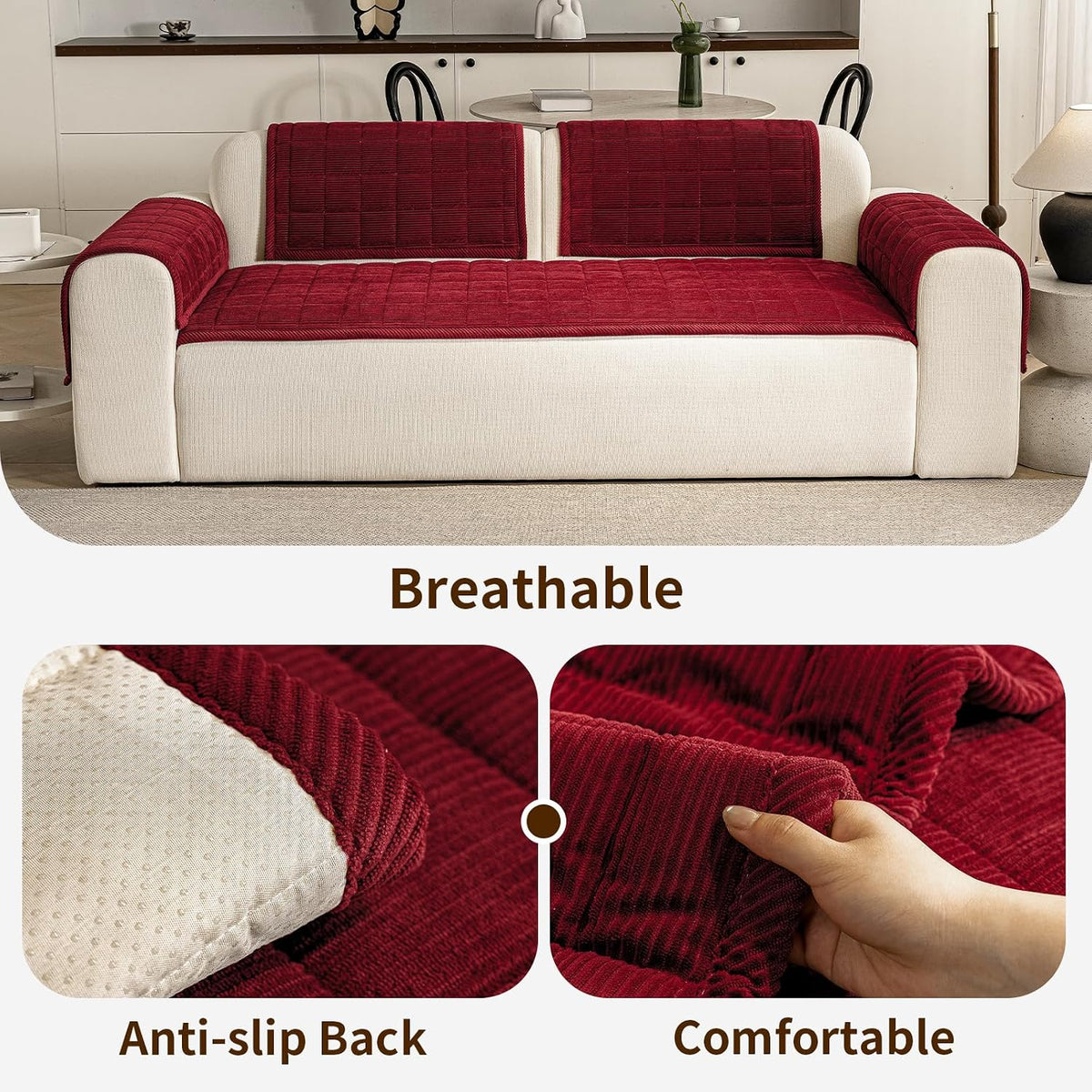 Couch Covers for Dogs, Non Slip Washable Pet Couch Covers for Sofa | 27.6”x70.9” Dark Brown Soft Velvet Sofa Covers for 2-3 Cushion Couch, Couch Protect Against Pet Hair, Scratches & Stains