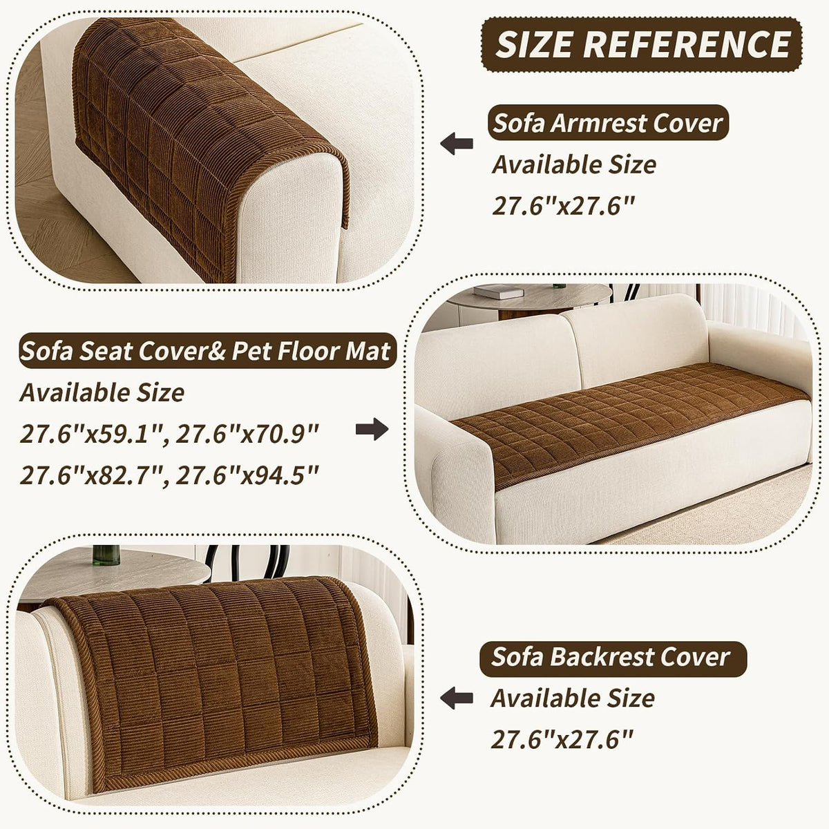 Couch Covers for Dogs, Non Slip Washable Pet Couch Covers for Sofa | 27.6”x70.9” Dark Brown Soft Velvet Sofa Covers for 2-3 Cushion Couch, Couch Protect Against Pet Hair, Scratches & Stains