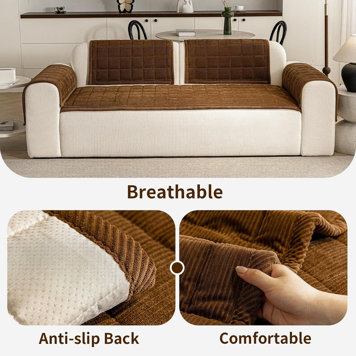 Couch Covers for Dogs, Non Slip Washable Pet Couch Covers for Sofa | 27.6”x70.9” Dark Brown Soft Velvet Sofa Covers for 2-3 Cushion Couch, Couch Protect Against Pet Hair, Scratches & Stains