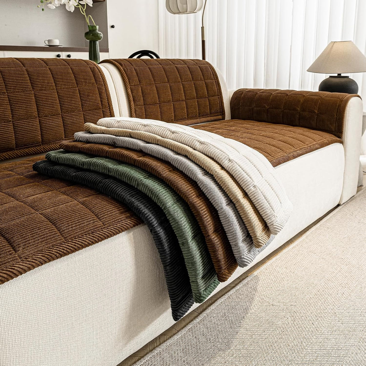 Couch Covers for Dogs, Non Slip Washable Pet Couch Covers for Sofa | 27.6”x70.9” Dark Brown Soft Velvet Sofa Covers for 2-3 Cushion Couch, Couch Protect Against Pet Hair, Scratches & Stains