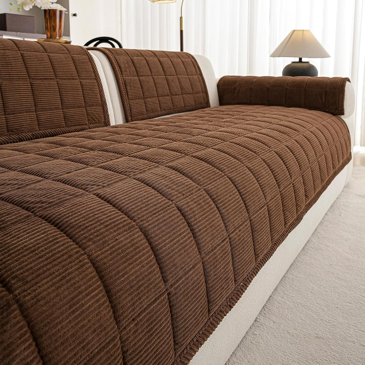 Couch Covers for Dogs, Non Slip Washable Pet Couch Covers for Sofa | 27.6”x70.9” Dark Brown Soft Velvet Sofa Covers for 2-3 Cushion Couch, Couch Protect Against Pet Hair, Scratches & Stains