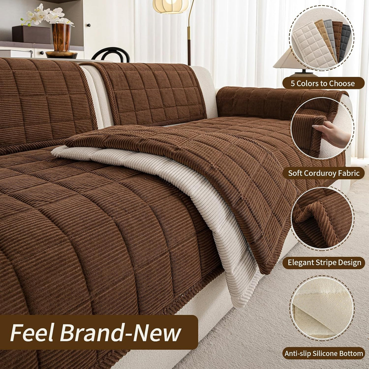 Couch Covers for Dogs, Non Slip Washable Pet Couch Covers for Sofa | 27.6”x70.9” Dark Brown Soft Velvet Sofa Covers for 2-3 Cushion Couch, Couch Protect Against Pet Hair, Scratches & Stains
