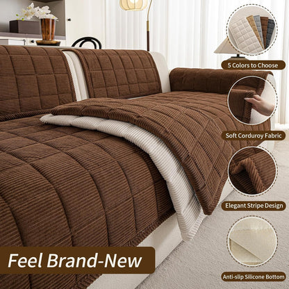 Couch Covers for Dogs, Non Slip Washable Pet Couch Covers for Sofa | 27.6”x70.9” Dark Brown Soft Velvet Sofa Covers for 2-3 Cushion Couch, Couch Protect Against Pet Hair, Scratches & Stains