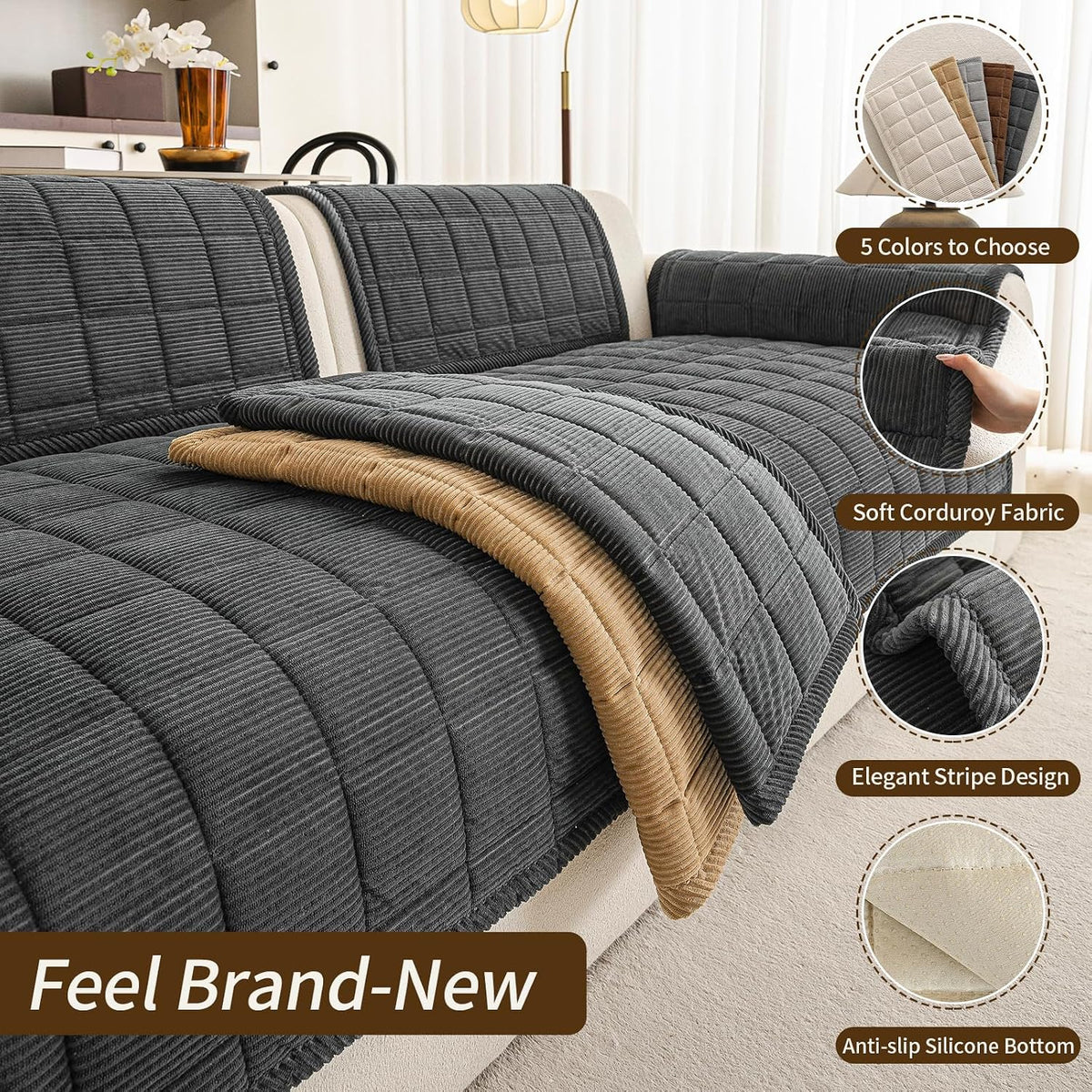 Couch Covers for Dogs, Non Slip Washable Pet Couch Covers for Sofa | 27.6”x70.9” Dark Brown Soft Velvet Sofa Covers for 2-3 Cushion Couch, Couch Protect Against Pet Hair, Scratches & Stains
