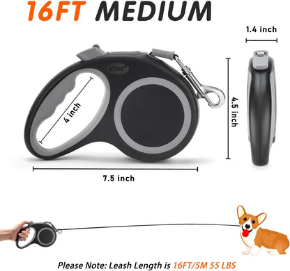 Retractable Dog Leash 26 FT, Heavy Duty Dog Leash for Dogs up to 110lbs, Strong Nylon Tape No Tangle, One-Handed Brake, Pause, Lock, Perfect for Medium Large Dogs (Black, 26 FT(66-110 LBS))