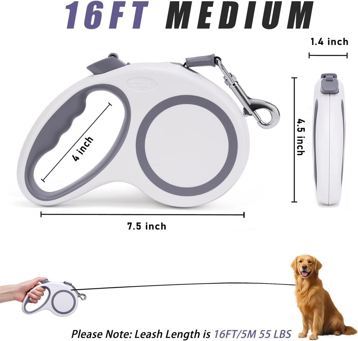 Retractable Dog Leash 26 FT, Heavy Duty Dog Leash for Dogs up to 110lbs, Strong Nylon Tape No Tangle, One-Handed Brake, Pause, Lock, Perfect for Medium Large Dogs (Black, 26 FT(66-110 LBS))