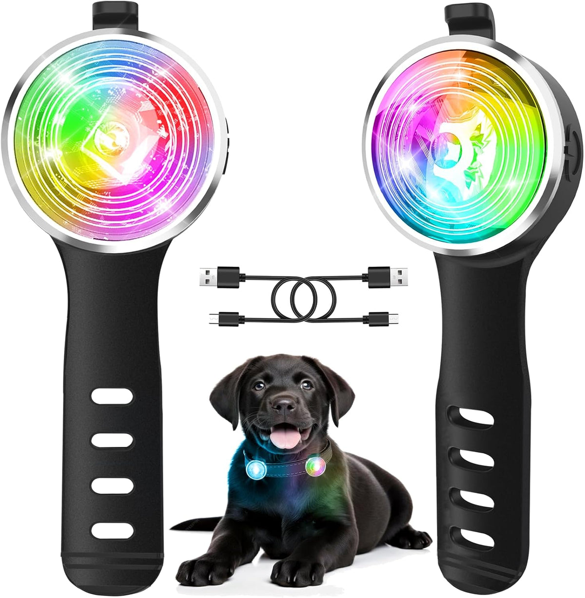 2-Pack Dog Lights for Night Walking, Upgraded 8 Modes Rechargeable Dog Collar Lights for Nighttime Clip On, IPX6 Waterproof and Silicone Band Safety Lights for Dog Collars