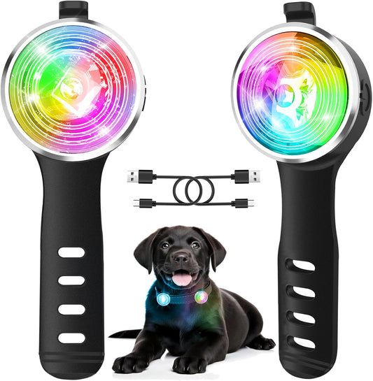 2-Pack Dog Lights for Night Walking, Upgraded 8 Modes Rechargeable Dog Collar Lights for Nighttime Clip On, IPX6 Waterproof and Silicone Band Safety Lights for Dog Collars