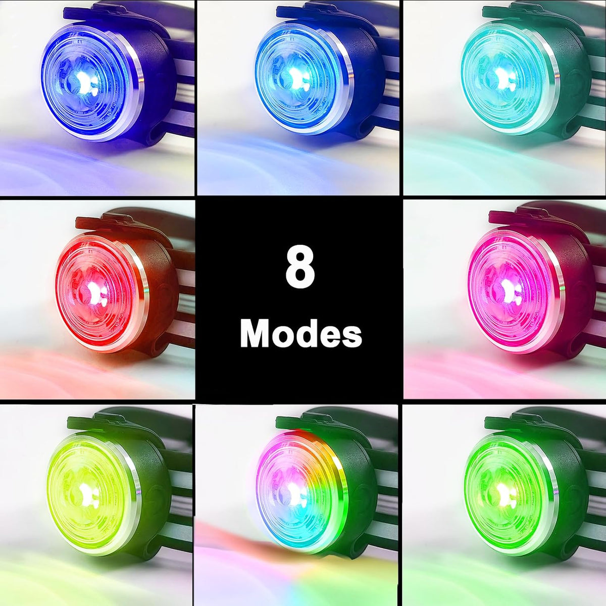 2-Pack Dog Lights for Night Walking, Upgraded 8 Modes Rechargeable Dog Collar Lights for Nighttime Clip On, IPX6 Waterproof and Silicone Band Safety Lights for Dog Collars
