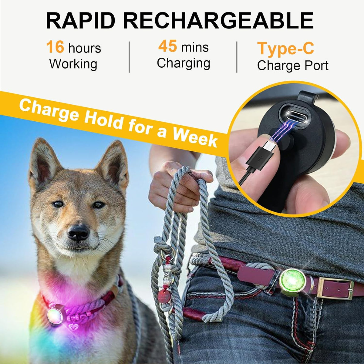2-Pack Dog Lights for Night Walking, Upgraded 8 Modes Rechargeable Dog Collar Lights for Nighttime Clip On, IPX6 Waterproof and Silicone Band Safety Lights for Dog Collars
