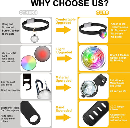 2-Pack Dog Lights for Night Walking, Upgraded 8 Modes Rechargeable Dog Collar Lights for Nighttime Clip On, IPX6 Waterproof and Silicone Band Safety Lights for Dog Collars