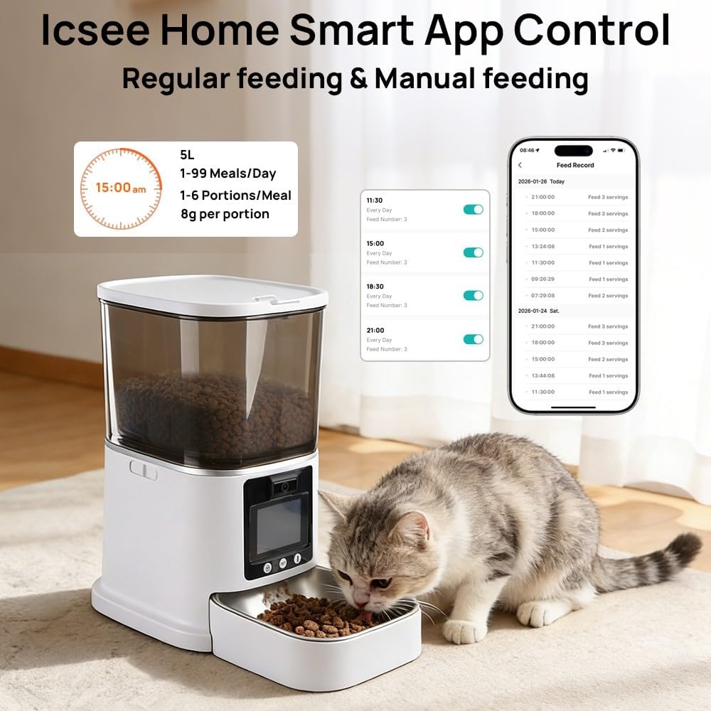 Automatic Cat Feeder with Camera Two-Way Video/Autio 5G WiFi, 5L
